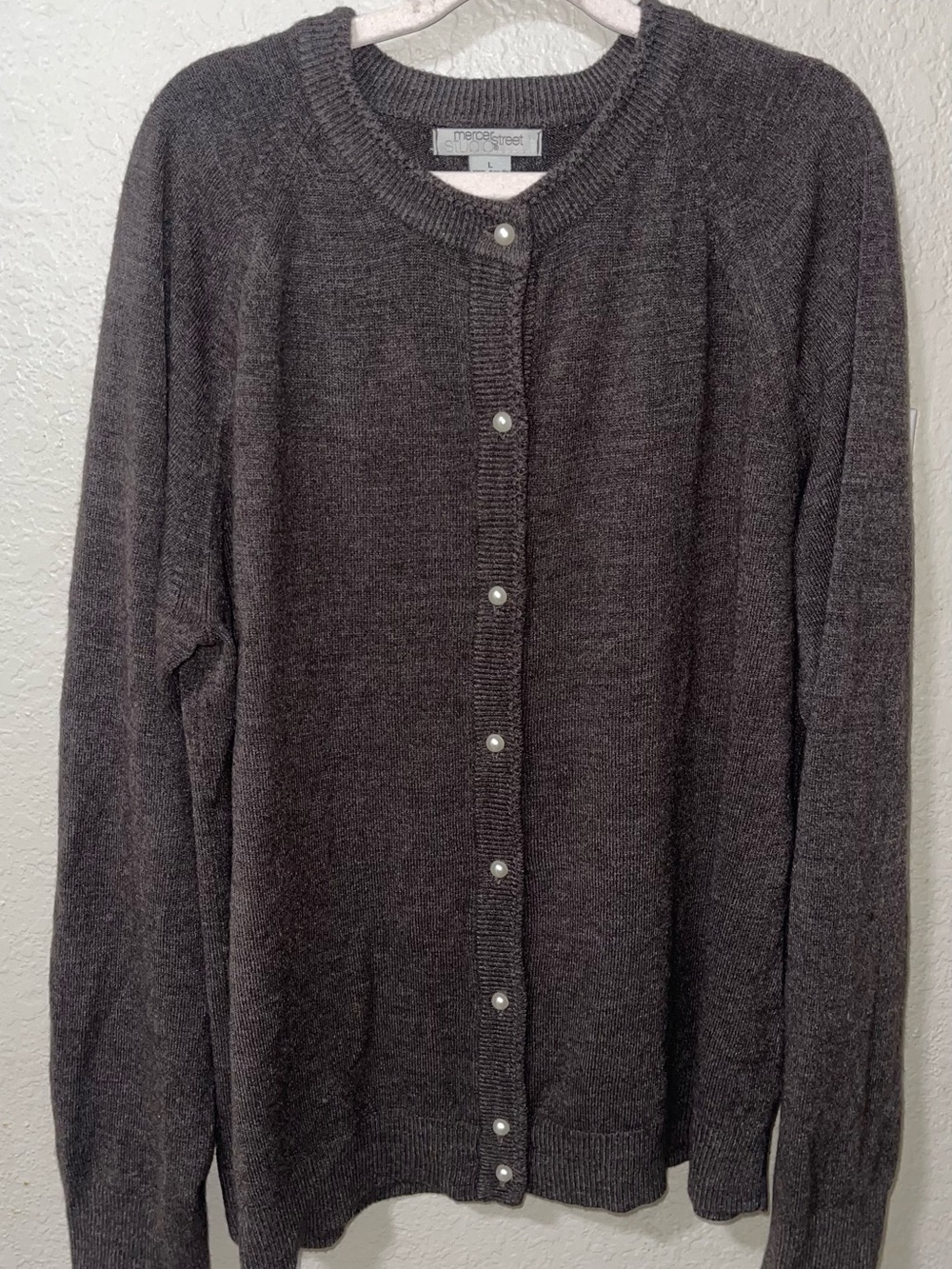 Mercer Street Studio Charcoal Button-Front Pearl-Accent Cardigan